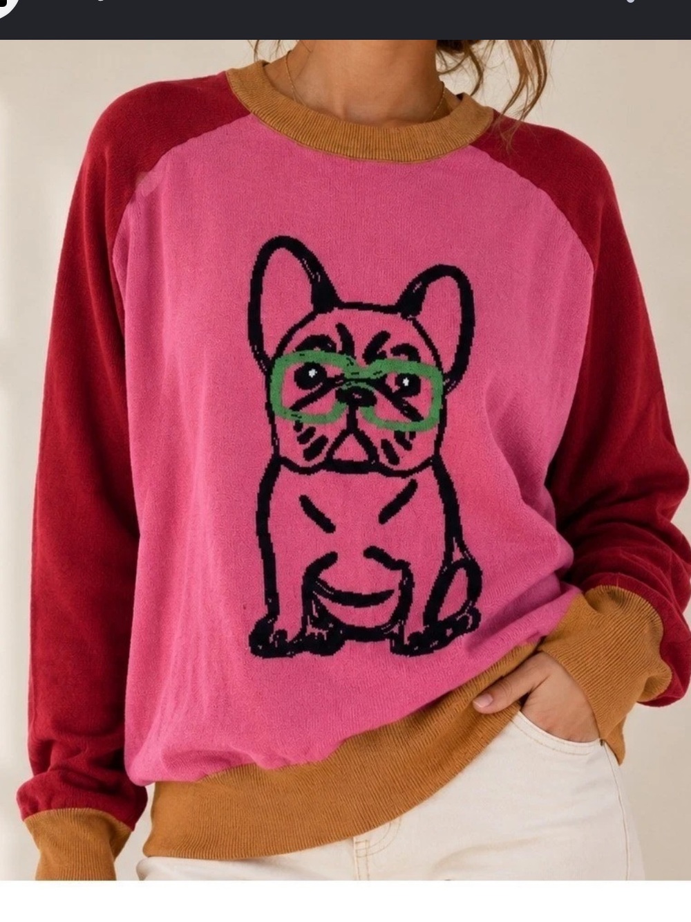 Oxknit French Bulldog Color Block Sweater Size XL